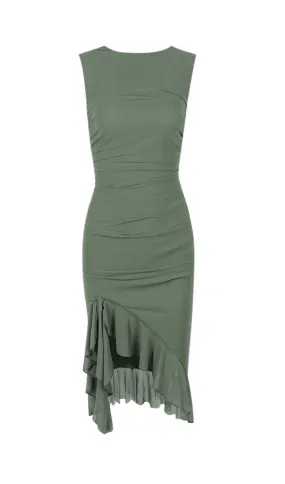 A&A Elegant Ruffle Ruched Midi Split Dress