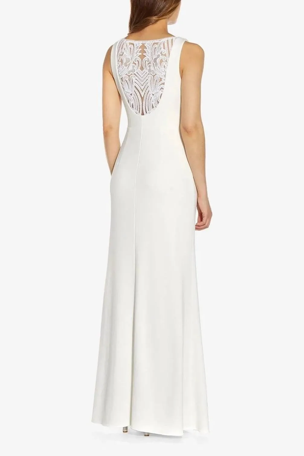 Adrianna Papell Asymmetrical Neck Sleeveless Gathered Side Zipper Side Sequined Beaded Back Stretch Crepe Dress