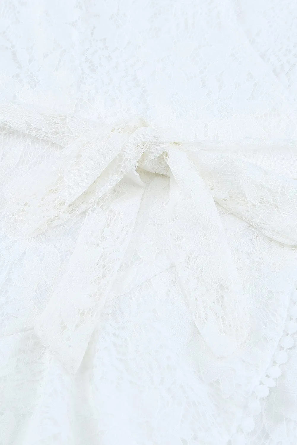 Angel Sleeve Floral Lace Wrap Mini Dress with V Neck - Elegant Summer Wedding Dress