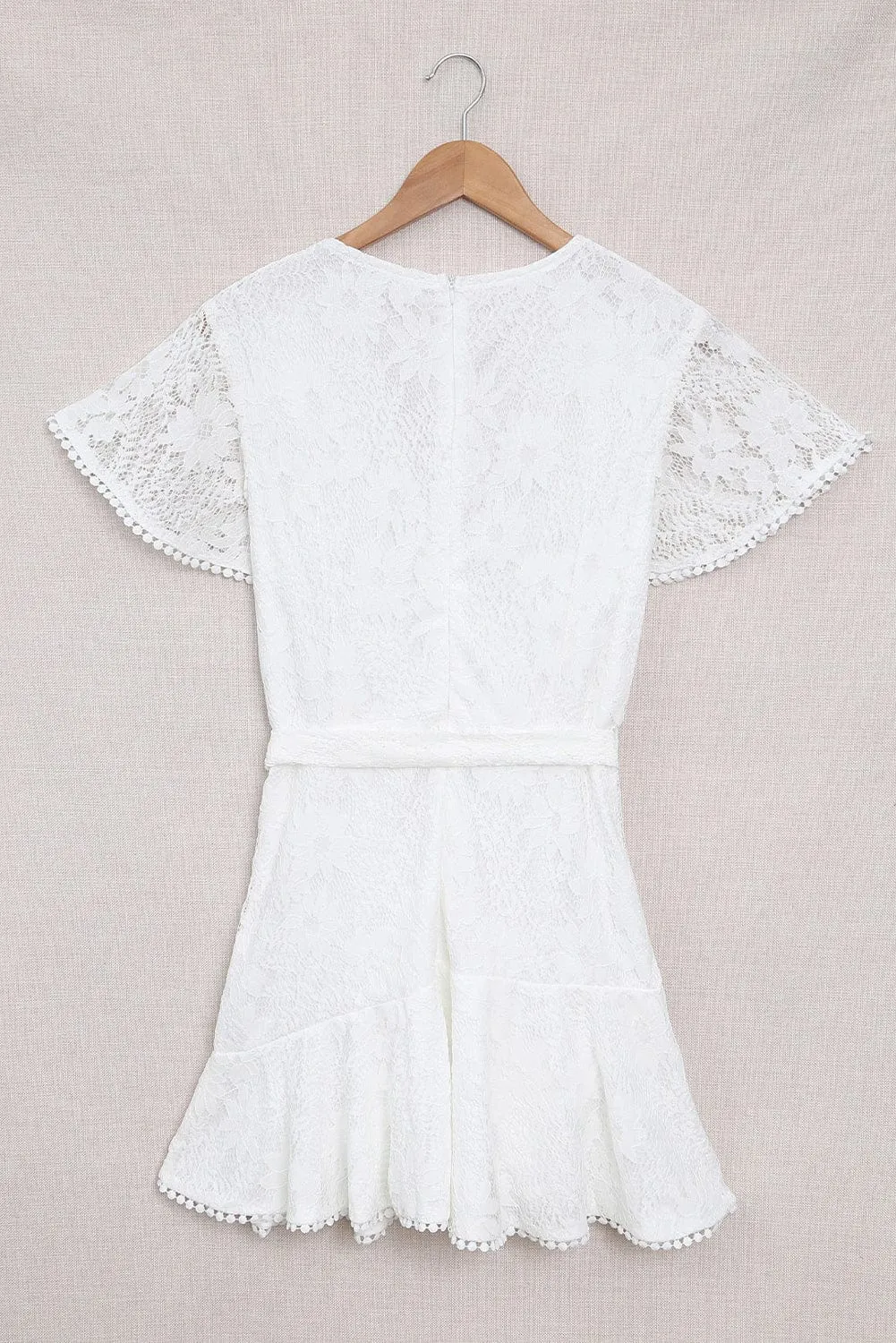 Angel Sleeve Floral Lace Wrap Mini Dress with V Neck - Elegant Summer Wedding Dress