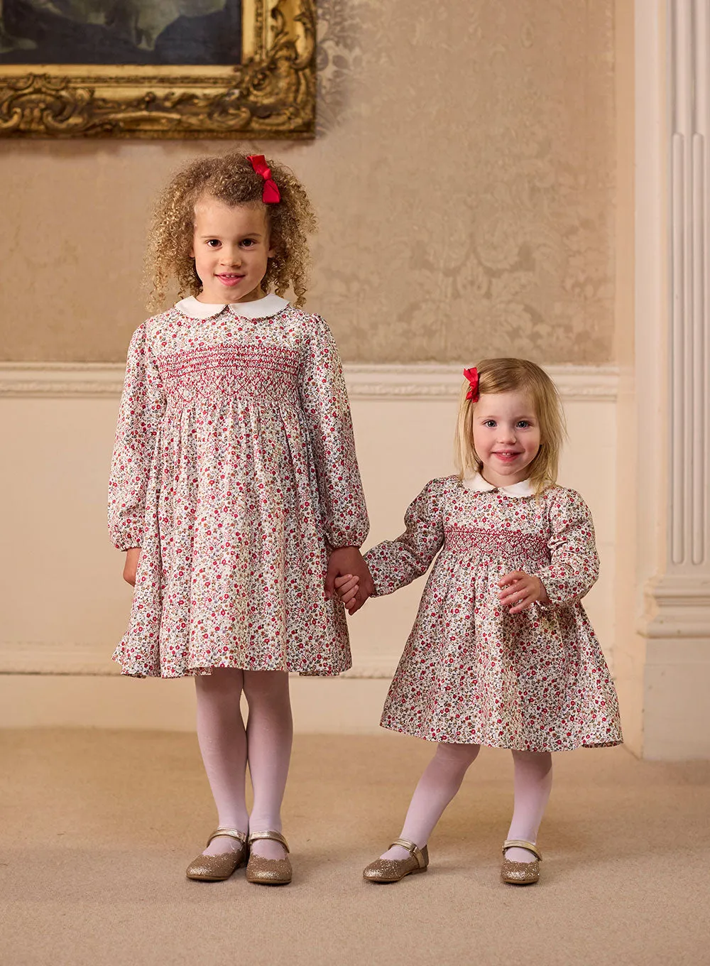 Baby Arabella Smocked Dress in Red Floral