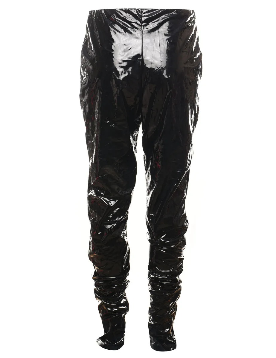 Black Shiny Tapered PVC Trousers - W28 L36