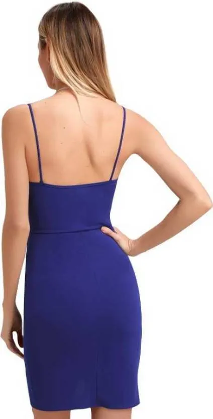 Blue Sleeveless V-Neck Bodycon Mini Dress