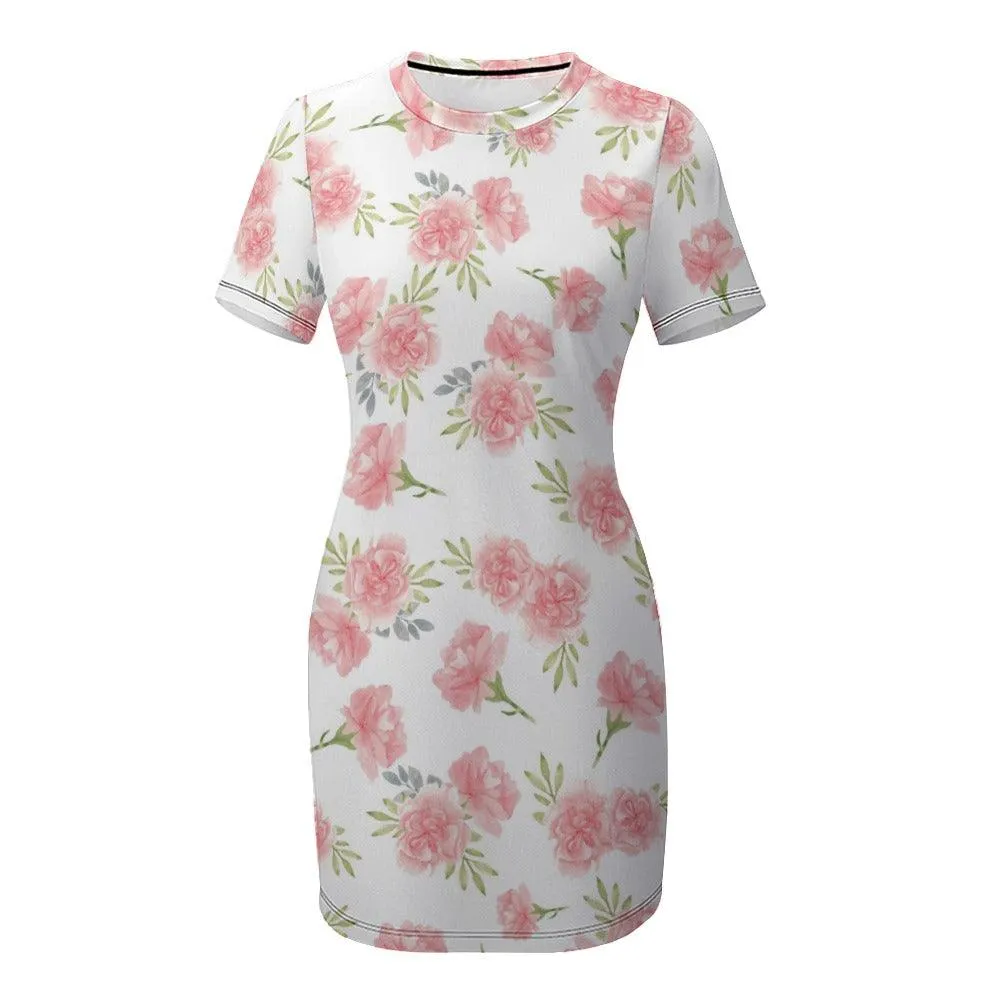Chic White Wrap Dress with Short Sleeves and Round Neckline