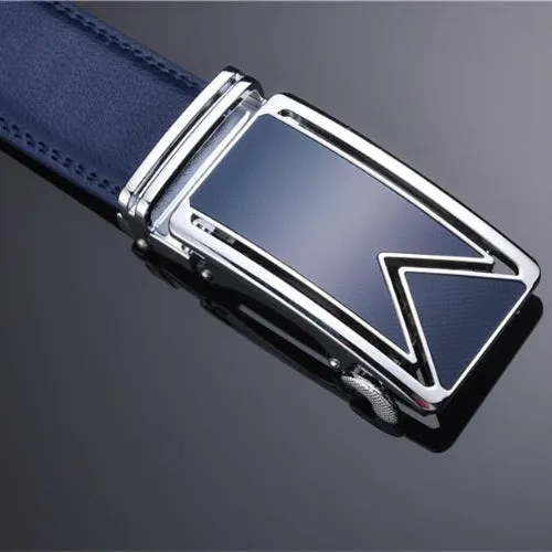 Classy Men Blue Leather Dress Belt