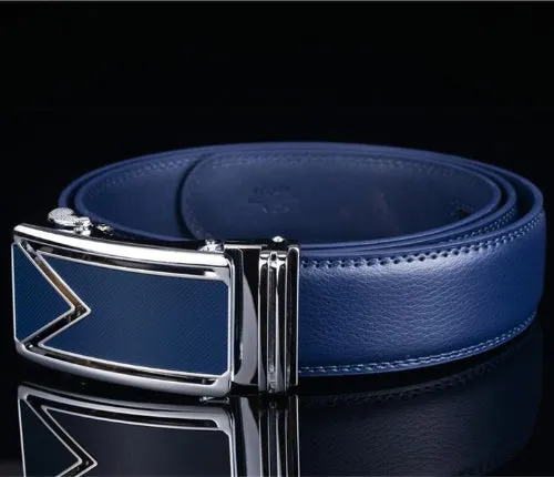 Classy Men Blue Leather Dress Belt