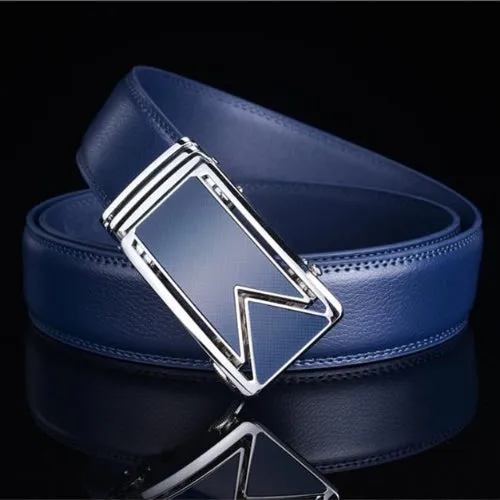 Classy Men Blue Leather Dress Belt