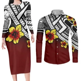 Couples Matching Outfit Hawaiian Prints Floral Design