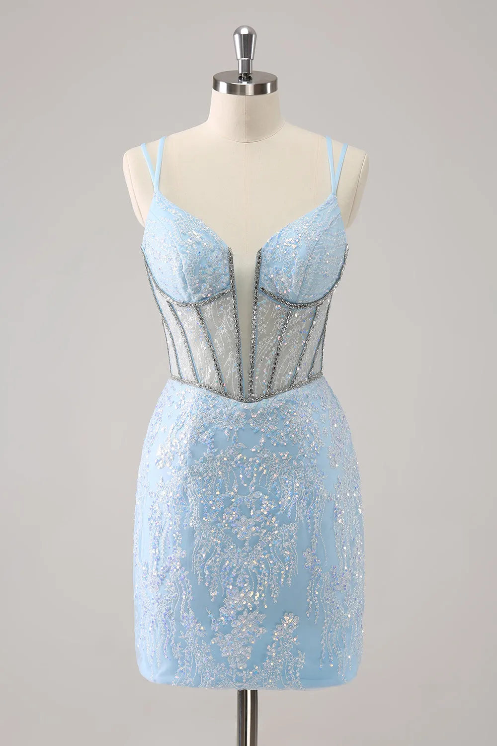 Glitter Dark Green Corset Spaghetti Straps Short Tight Homecoming Dresses