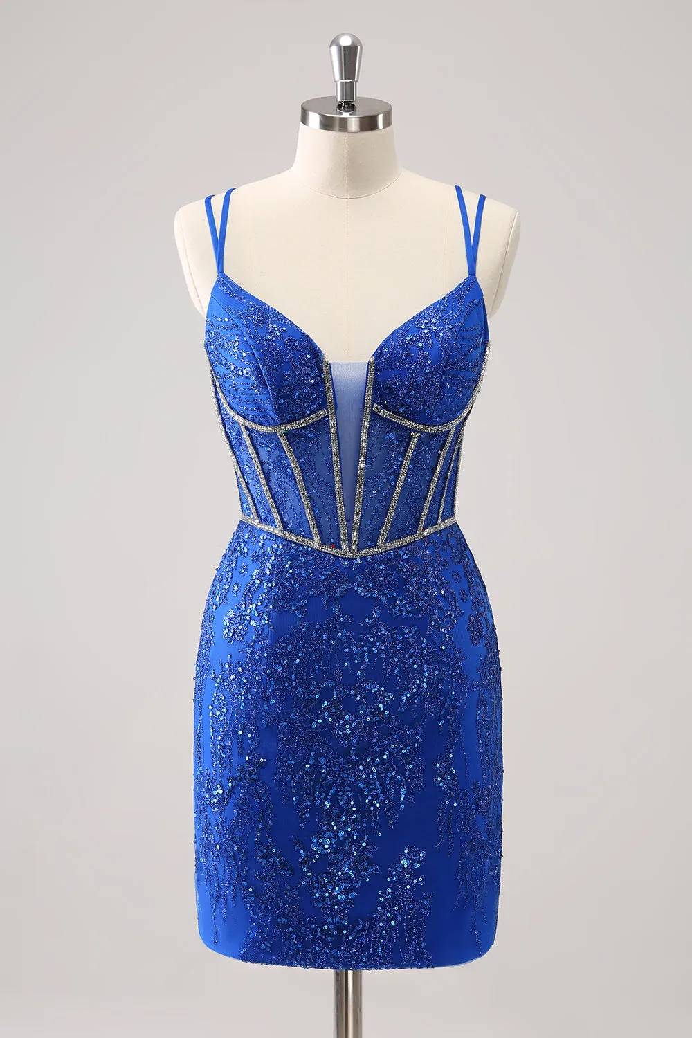 Glitter Dark Green Corset Spaghetti Straps Short Tight Homecoming Dresses