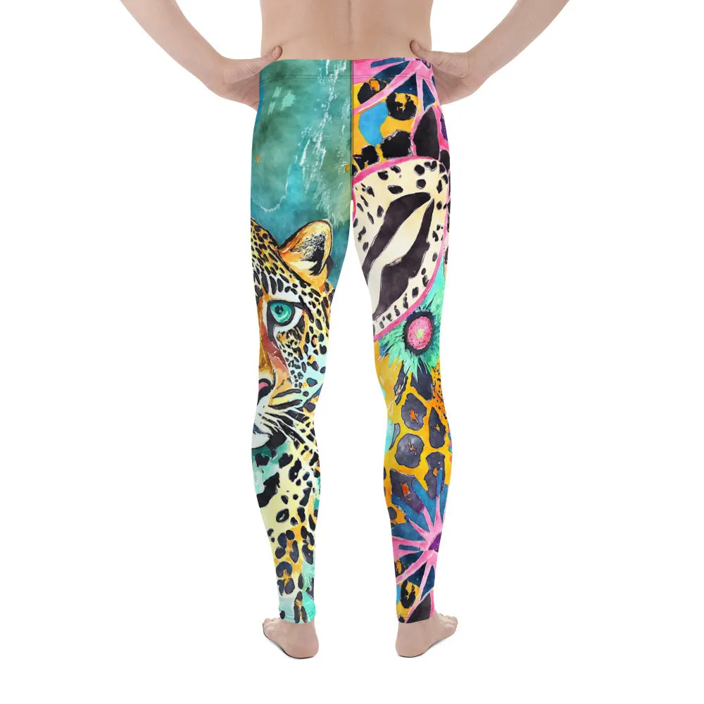Men's Leggings, Leopard Spirit, Ecstatic Dance, Festival, Rave, Gym Leggings, Trippy Leggings, Wrestling Tights, Yoga