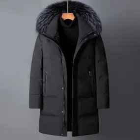 Men's Vintage Long Puffer Jacket with Fur Hood | Ideal for Autumn/Winter