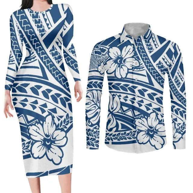Navy Bodycon Dress and Shirt Matching Couples Outfits
