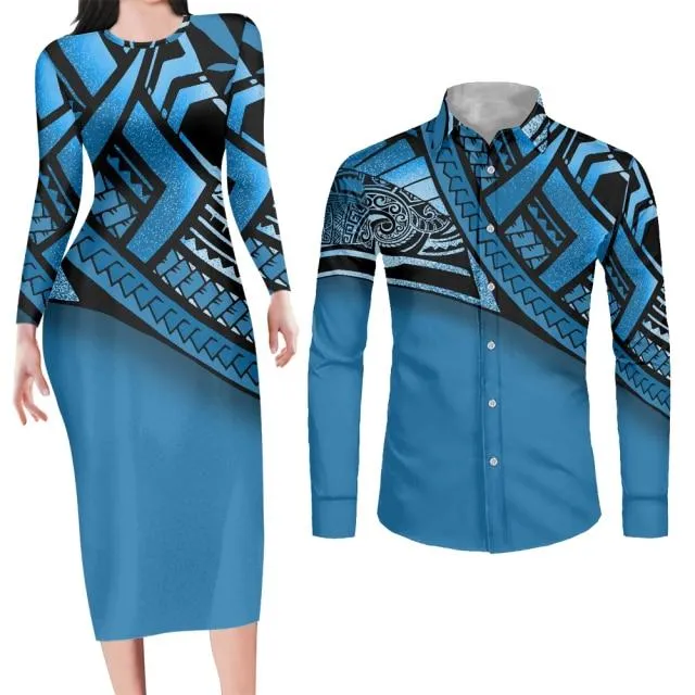 Navy Bodycon Dress and Shirt Matching Couples Outfits
