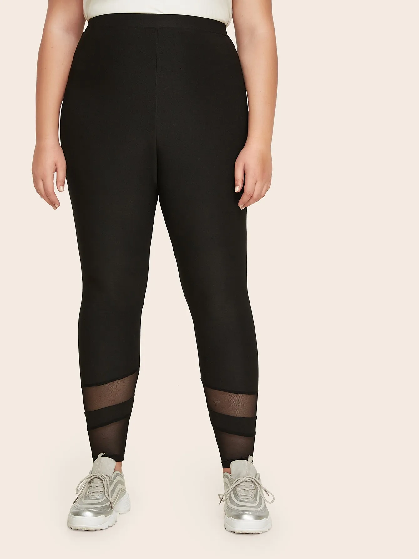 Plain Sheer Cropped Plus Size Leggings