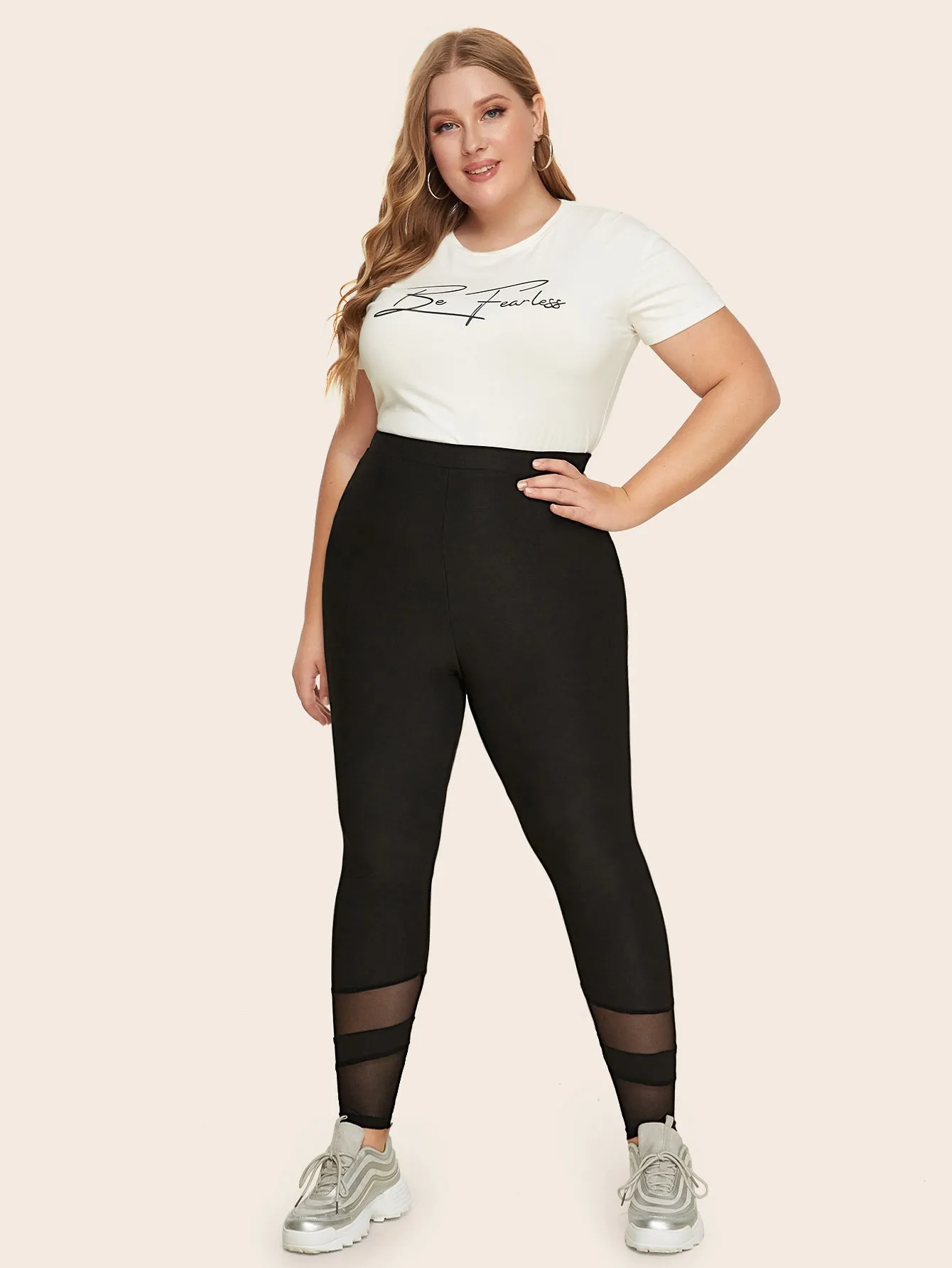 Plain Sheer Cropped Plus Size Leggings