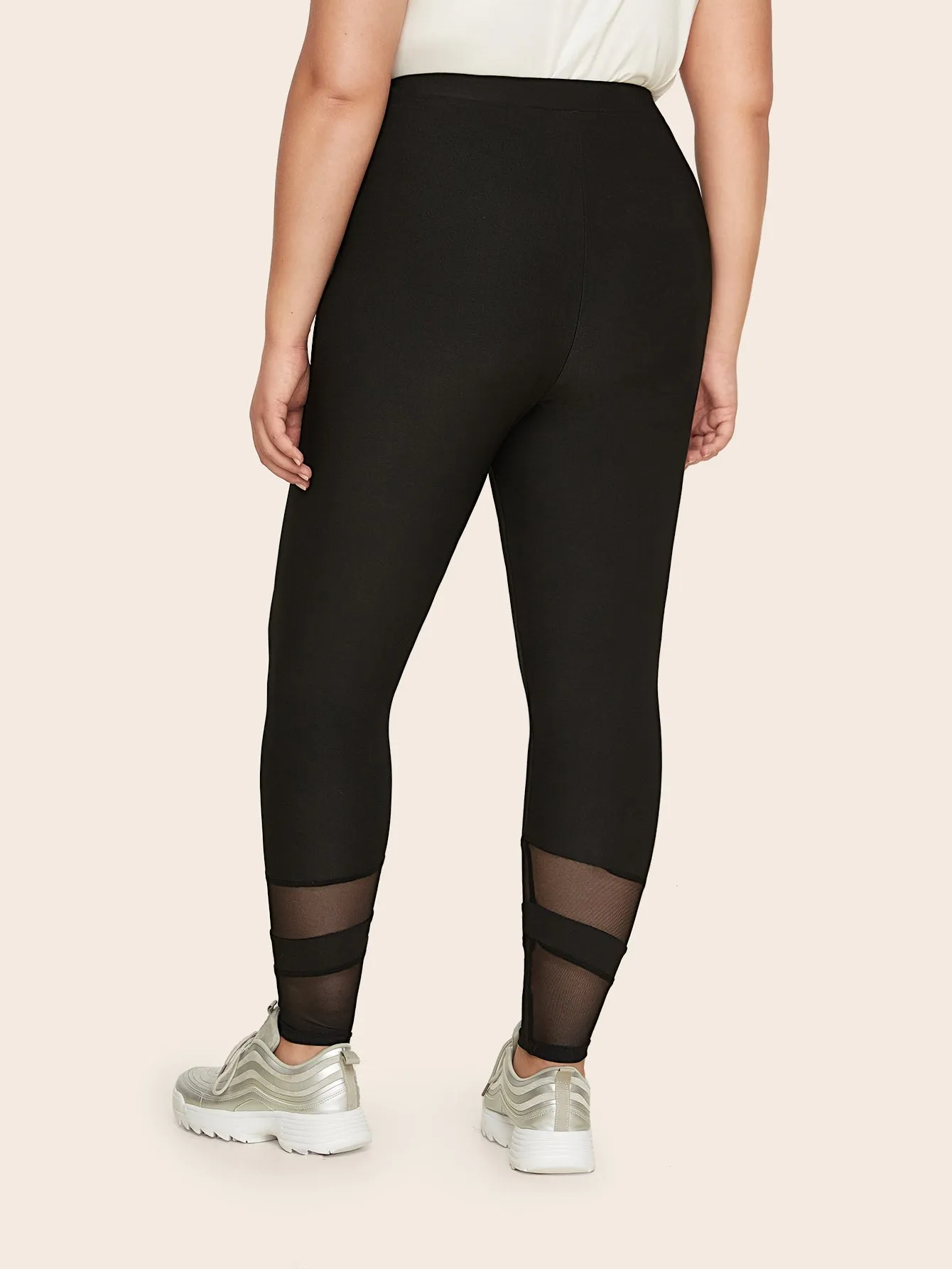 Plain Sheer Cropped Plus Size Leggings