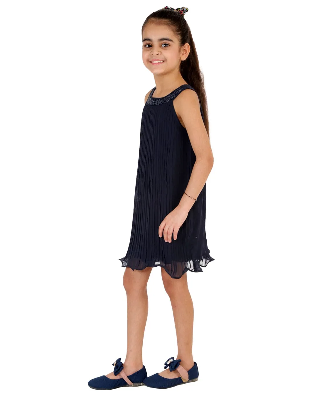 Pleated GGT Dress with Beaded Neck Band