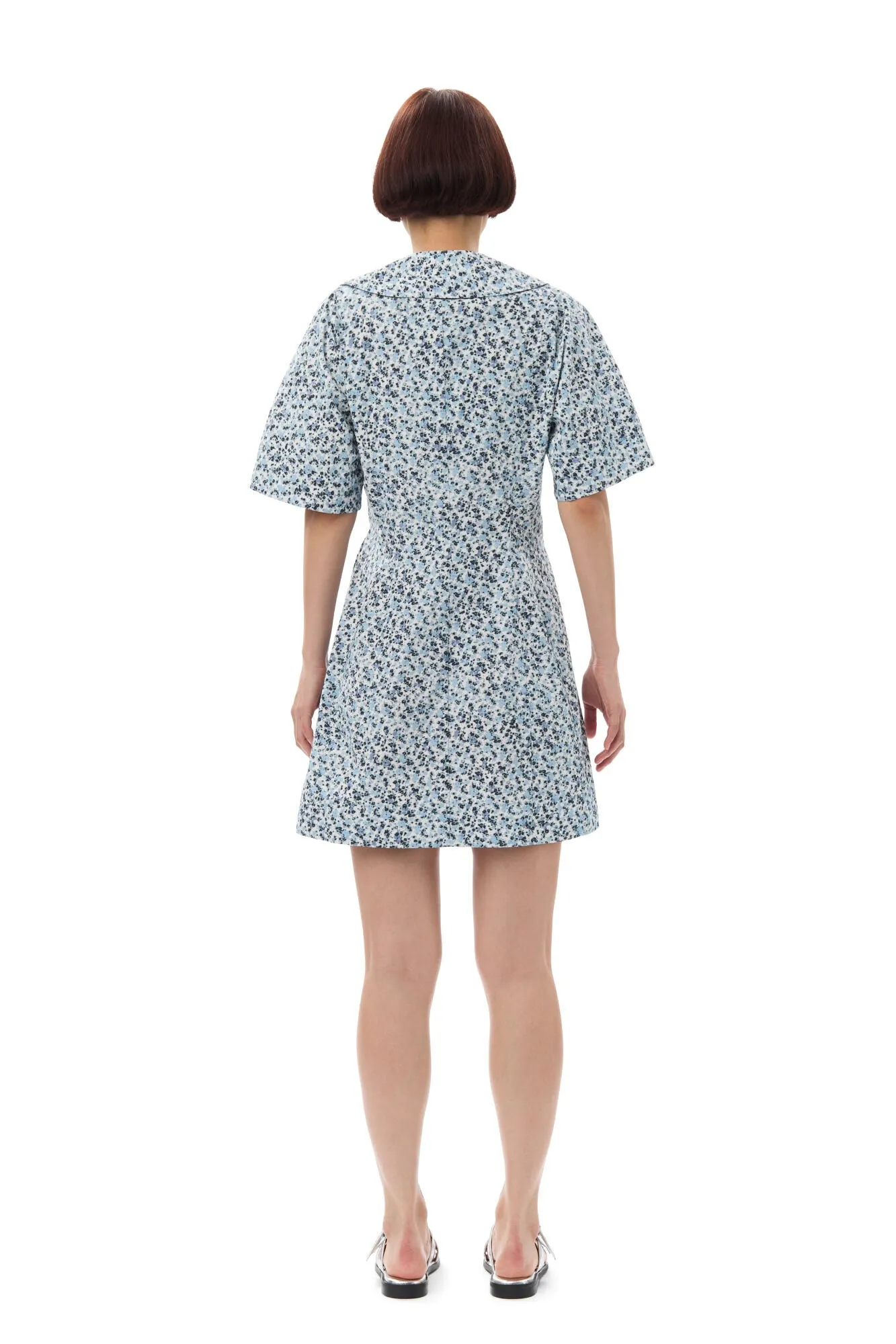 Printed Cotton Wrap Mini Dress - Glacier Lake