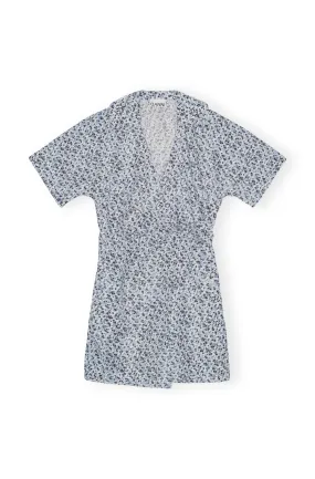 Printed Cotton Wrap Mini Dress - Glacier Lake