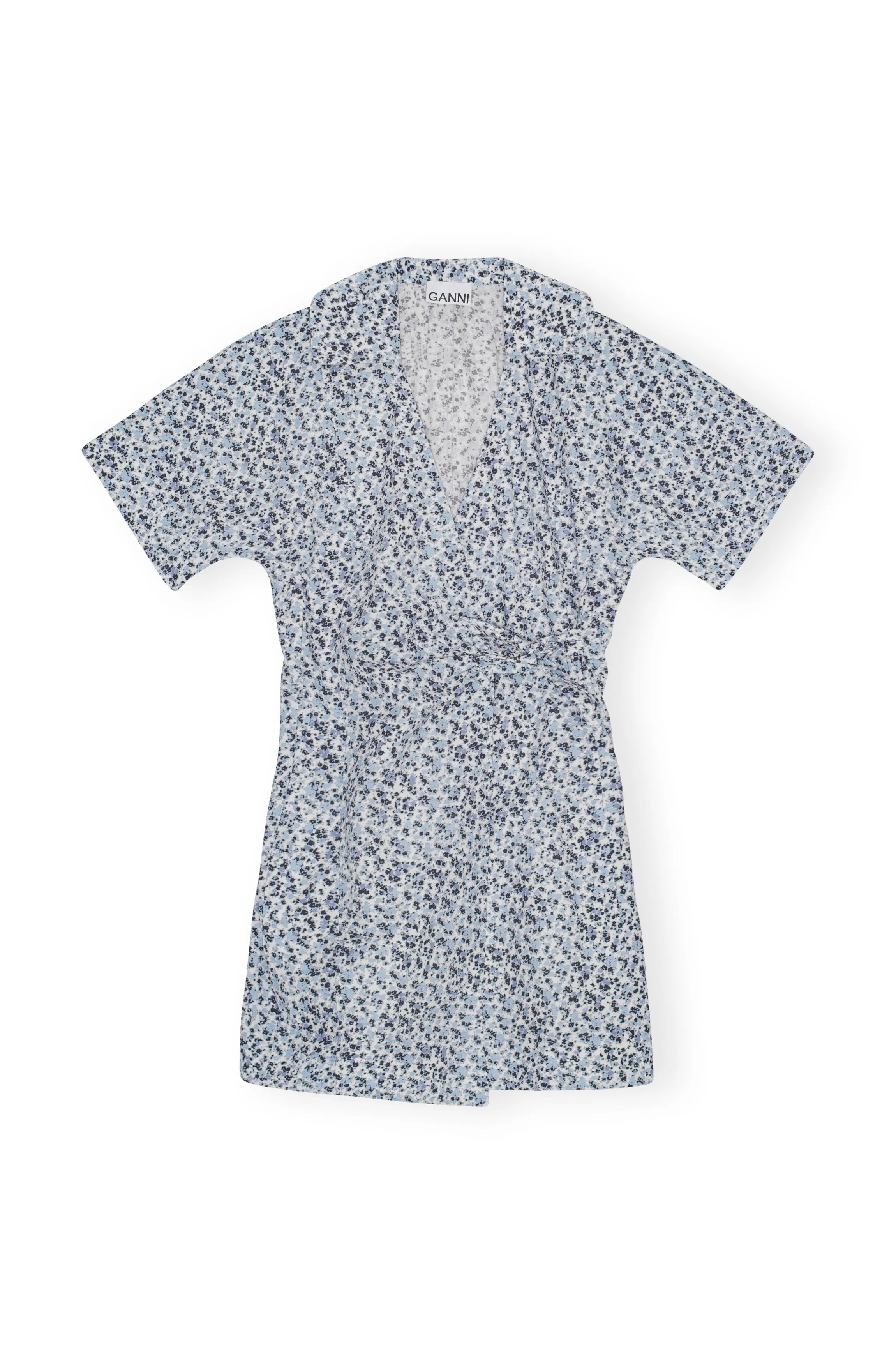 Printed Cotton Wrap Mini Dress - Glacier Lake