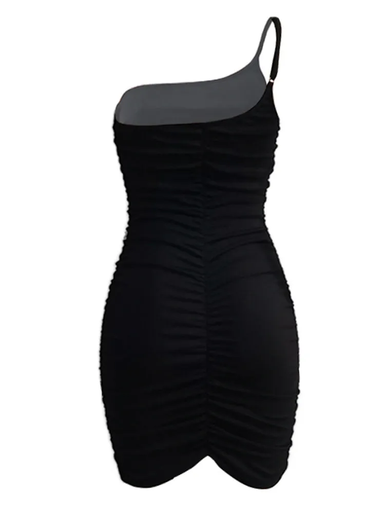 Sleeveless One Shoulder Ruched Mini Dresses
