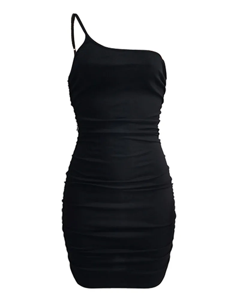 Sleeveless One Shoulder Ruched Mini Dresses
